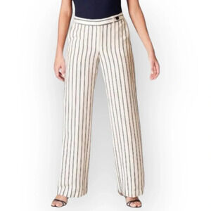 J.Jill Women's Blue White Striped Wide-Leg Pants Linen Blend Size 14